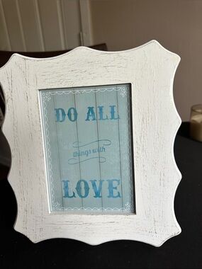 Parisian Works White Frame with Blue 'Do All Things With Love' Print